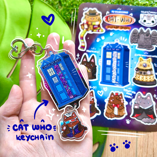CAT WHO fandom double keychain