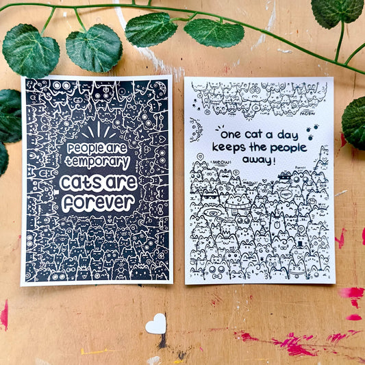 LOTS OF CATS (bnw) postcard set