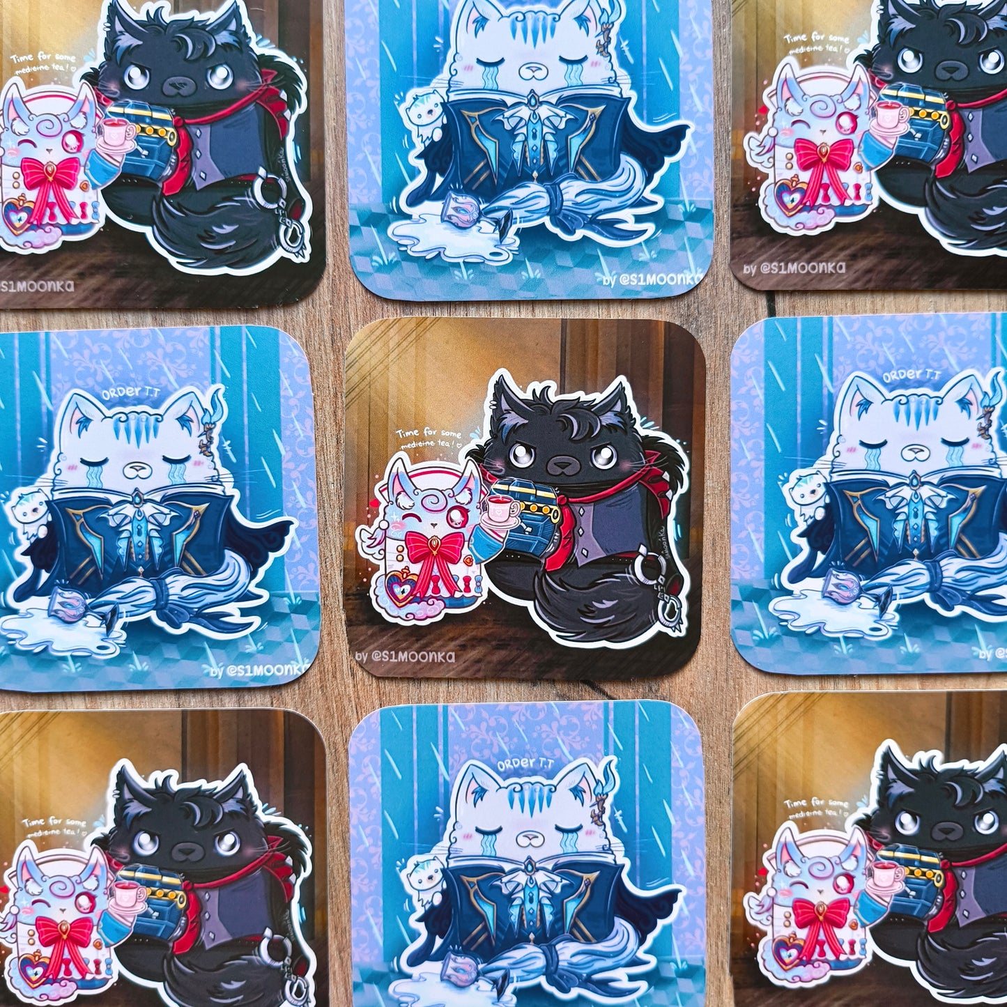 MEOWILLETE and PURRTHESLEY fandom die-cut sticker with background