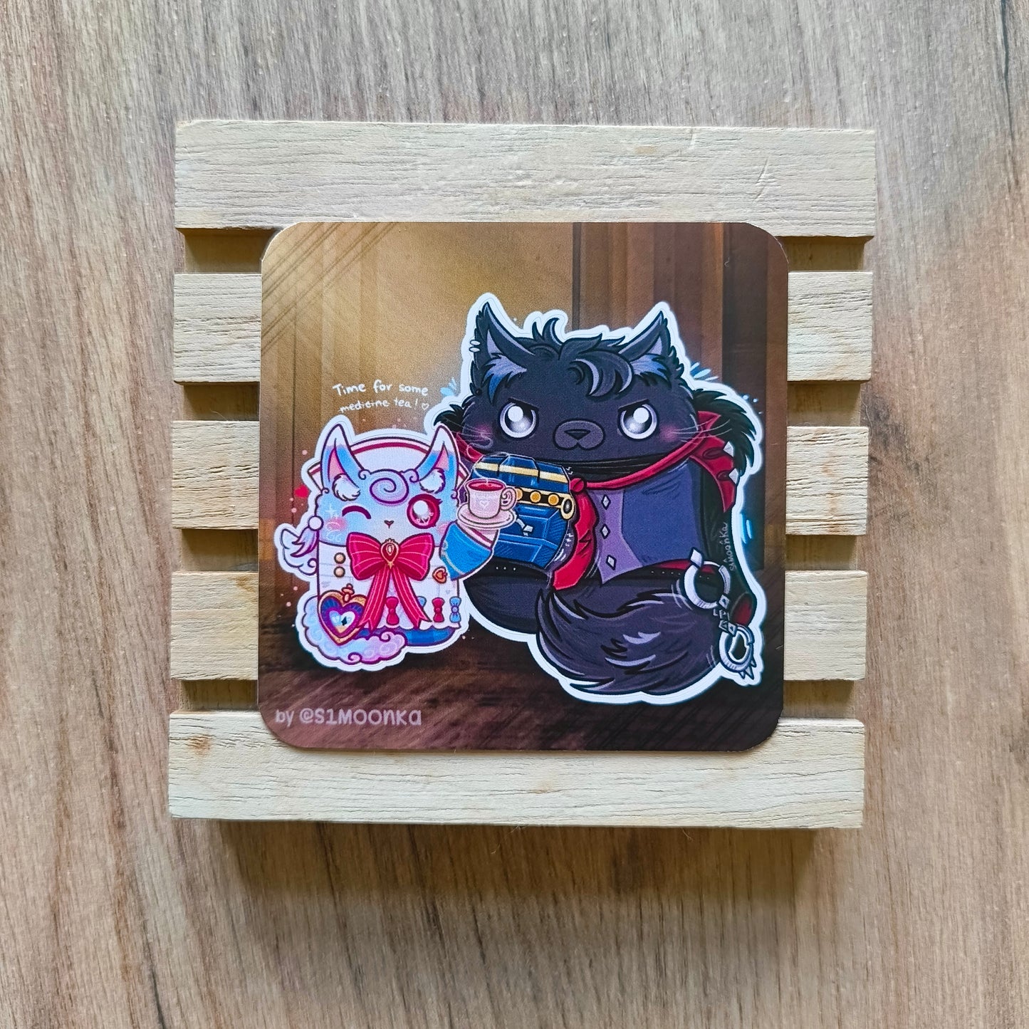 MEOWILLETE and PURRTHESLEY fandom die-cut sticker with background