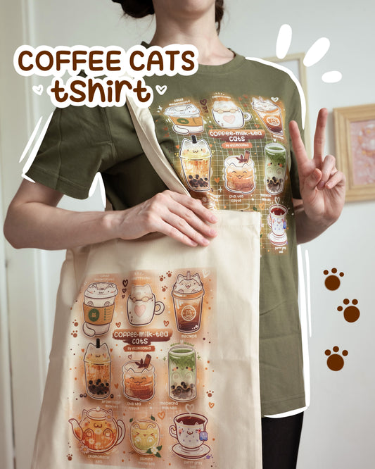 Kaffee-Milch-Tee Katzen Baumwoll-T-Shirt