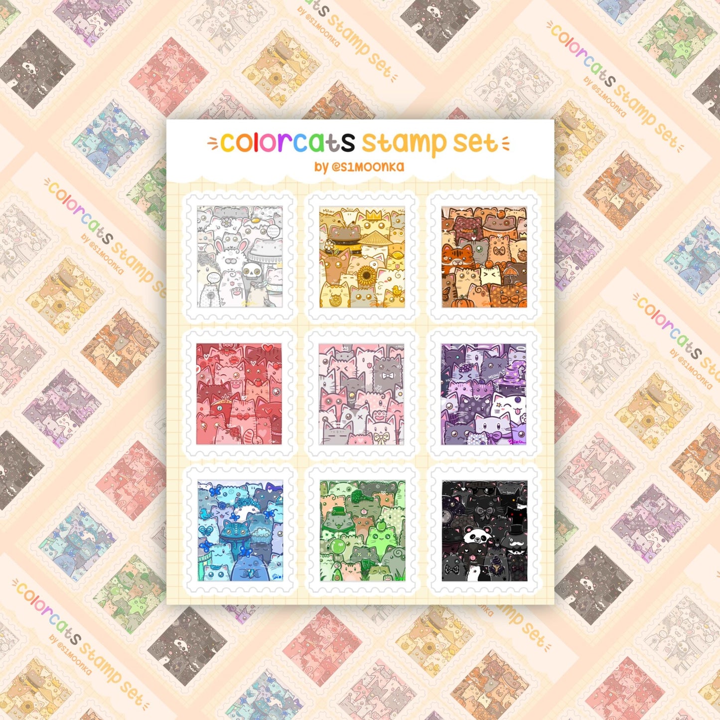 COLOR CATS stamp set mini sticker sheet