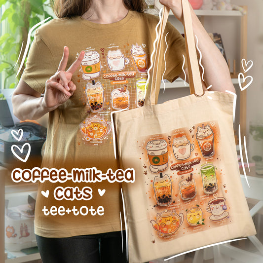 COFFEE-MILK-TEA CATS cotton t-shirt