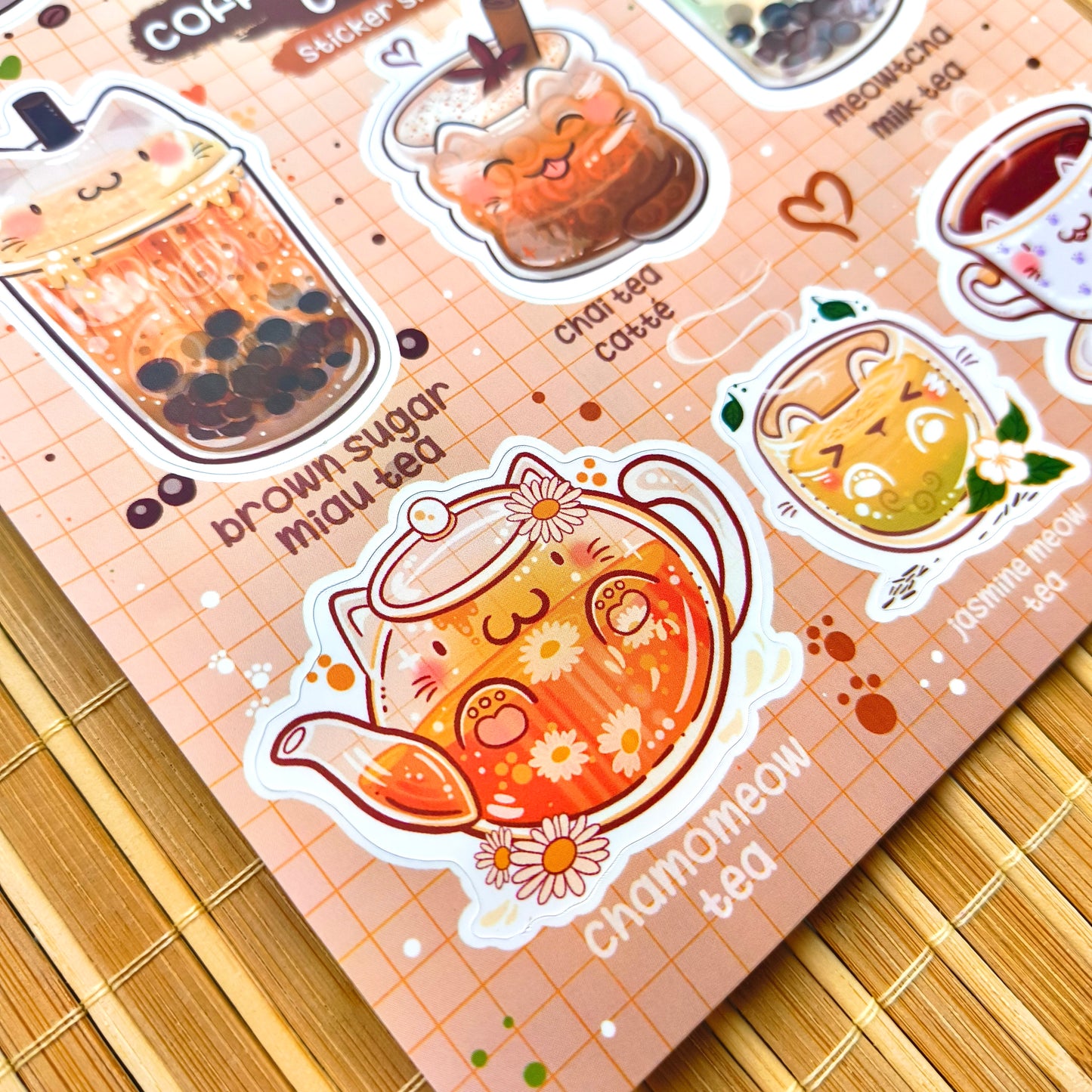COFFEE-MILK-TEA CATS vinyl sticker sheet