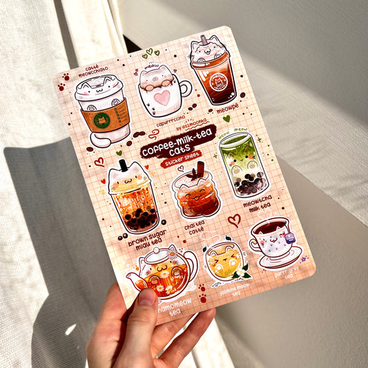 COFFEE-MILK-TEA CATS vinyl sticker sheet