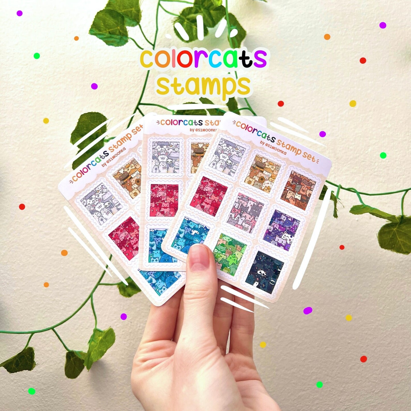 COLOR CATS stamp set mini sticker sheet