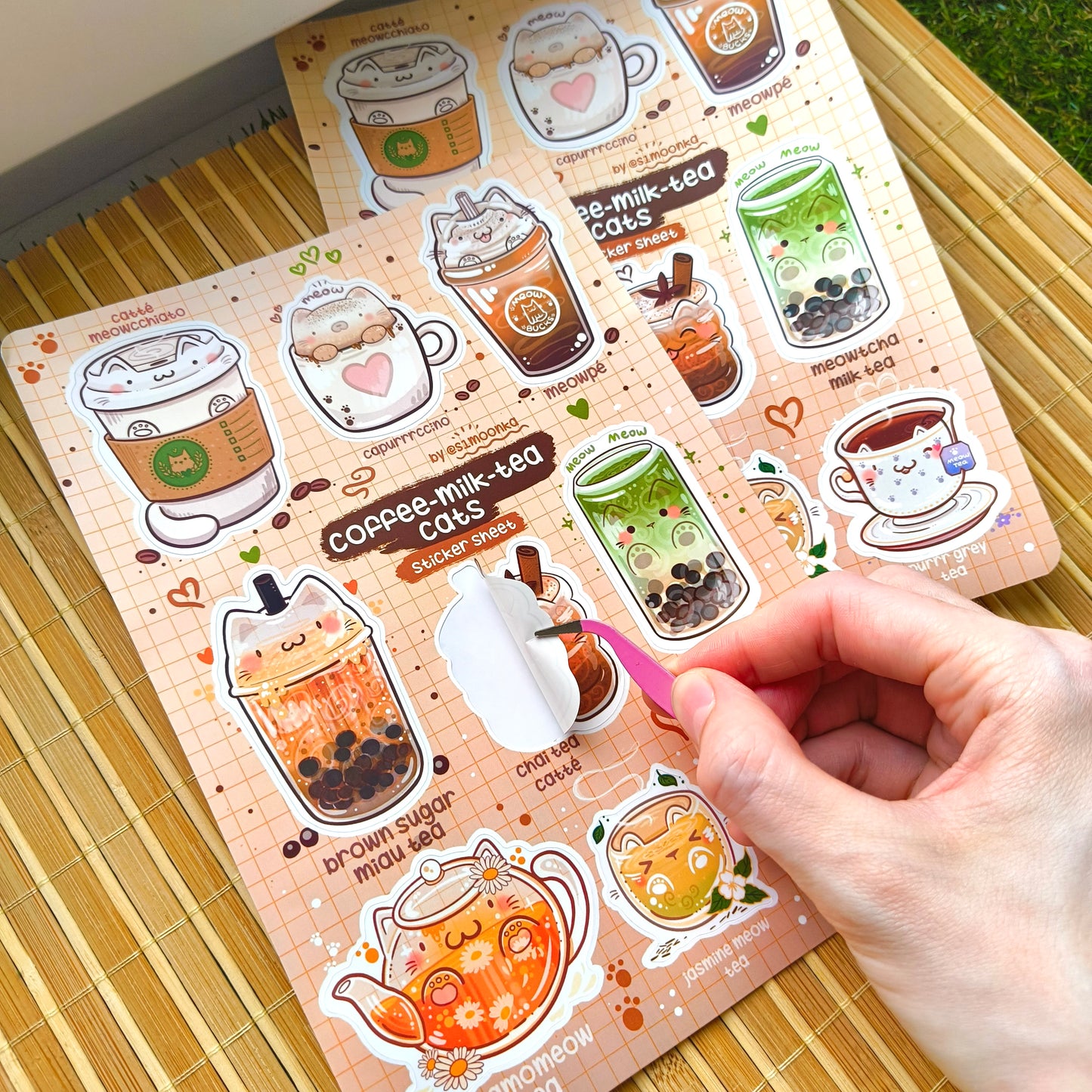 COFFEE-MILK-TEA CATS vinyl sticker sheet