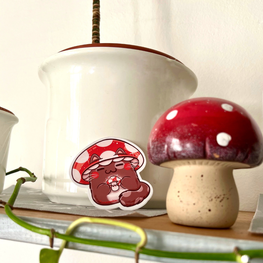 MUSHROOM CAT die-cut waterproof vinyl car sticker