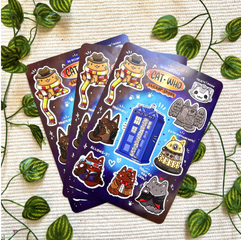DOCTOR WHO CATS vinyl sticker sheet