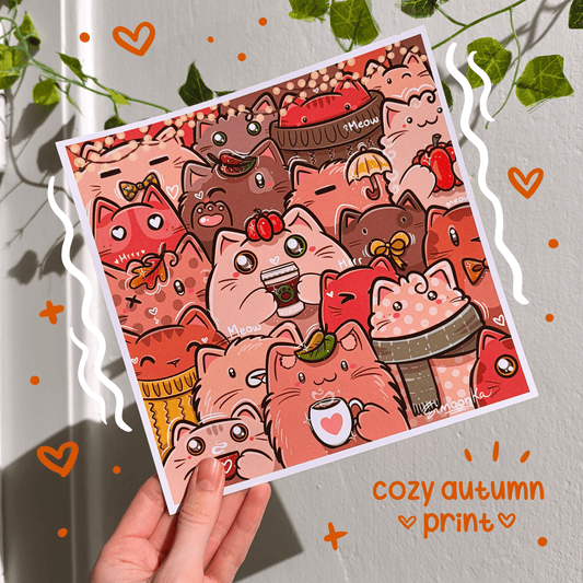 COZY AUTUMN CATS art print
