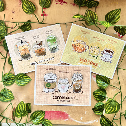 COFFEE-MILK-TEA CATS postcard
