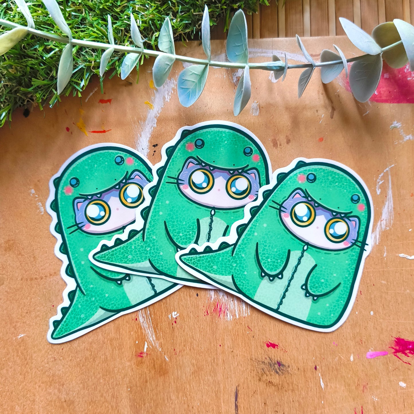 DINO CAT die-cut waterproof vinyl car sticker