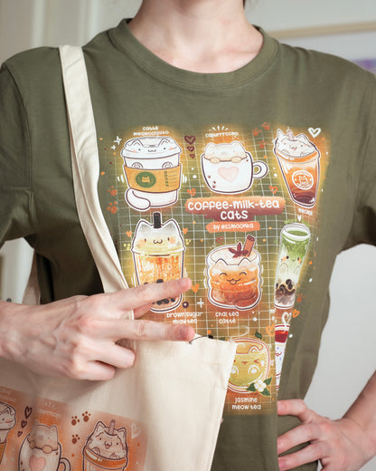 Kaffee-Milch-Tee Katzen Baumwoll-T-Shirt