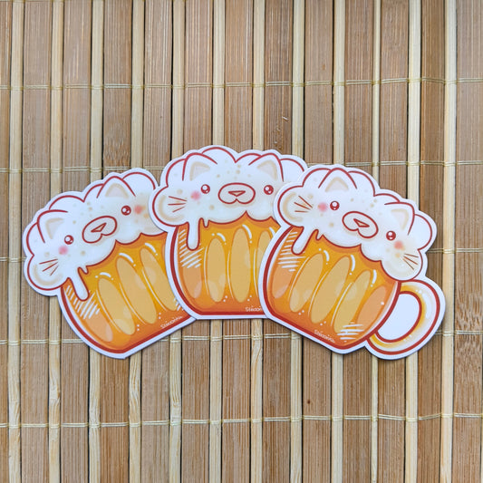 BEER CAT die-cut waterproof vinyl sticker