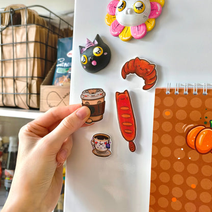 COFFEE-MILK-TEA CATS handmade resin magnets set