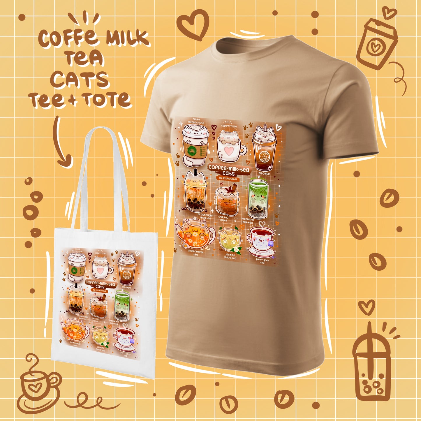 COFFEE-MILK-TEA CATS cotton t-shirt