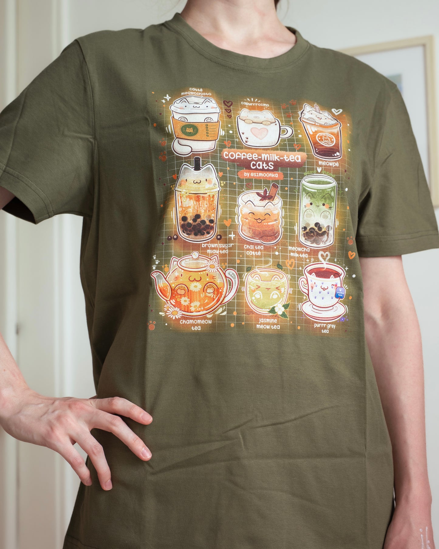 Kaffee-Milch-Tee Katzen Baumwoll-T-Shirt