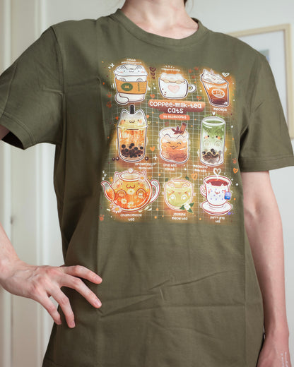 Kaffee-Milch-Tee Katzen Baumwoll-T-Shirt
