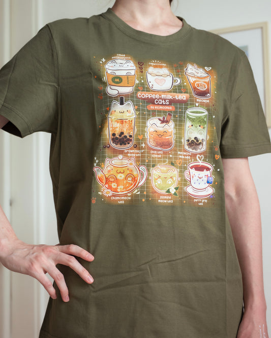 Kaffee-Milch-Tee Katzen Baumwoll-T-Shirt