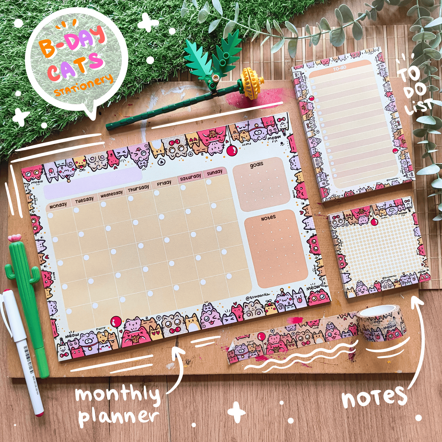 B-DAY CATS PLANNER SET monthly planner, to-do list, notes