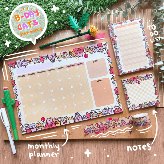 B-DAY CATS PLANNER SET monthly planner, to-do list, notes