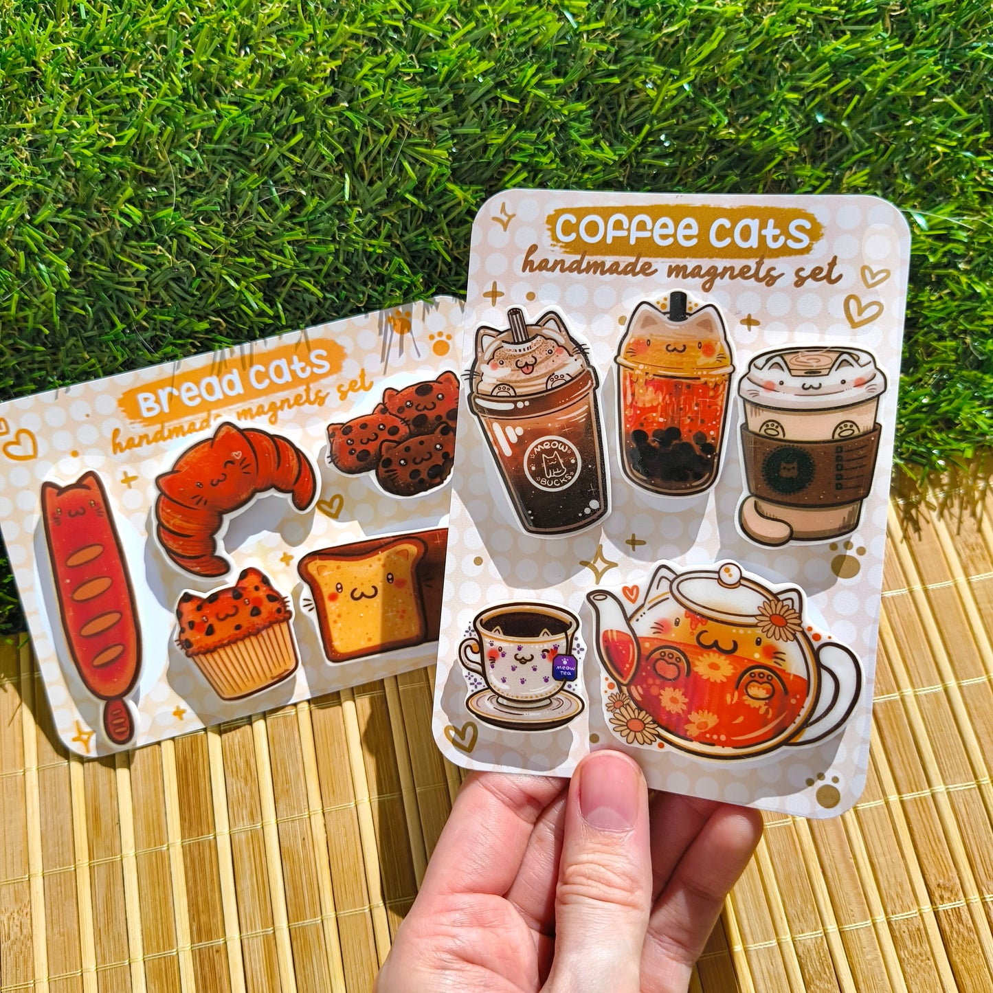 COFFEE-MILK-TEA CATS handmade resin magnets set