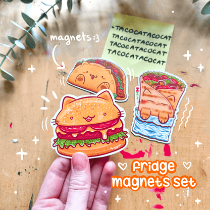 STREET FOOD CATS fridge magnets set