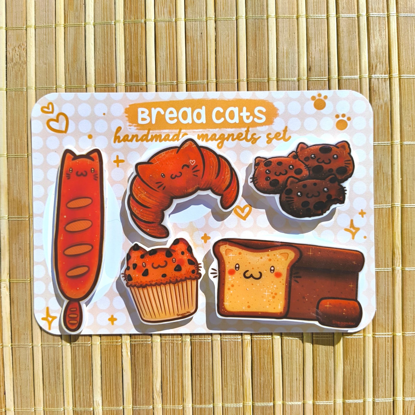 BREAD CATS handmade resin magnets set