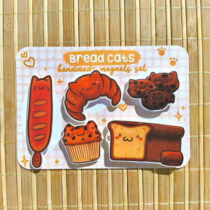 BREAD CATS handmade resin magnets set