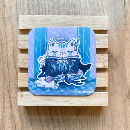 MEOWILLETE and PURRTHESLEY fandom die-cut sticker with background