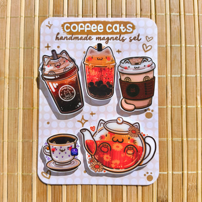 COFFEE-MILK-TEA CATS handmade resin magnets set
