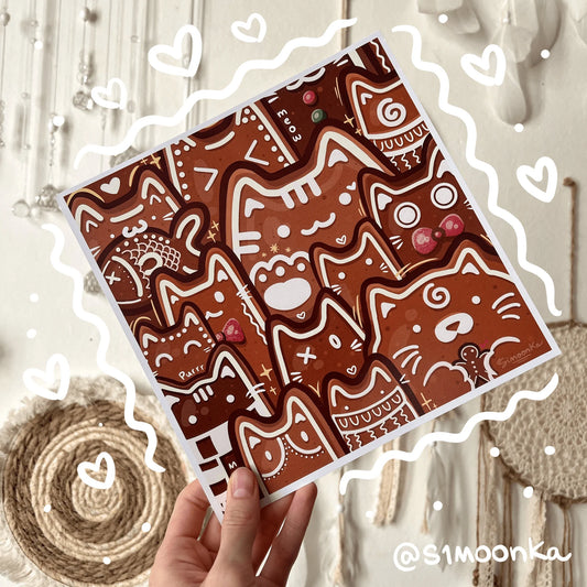GINGERBREAD CATS art print