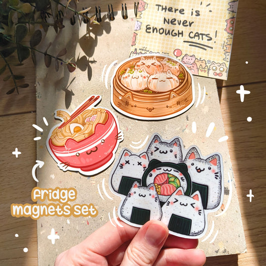 ASIAN FOOD CATS fridge magnets set