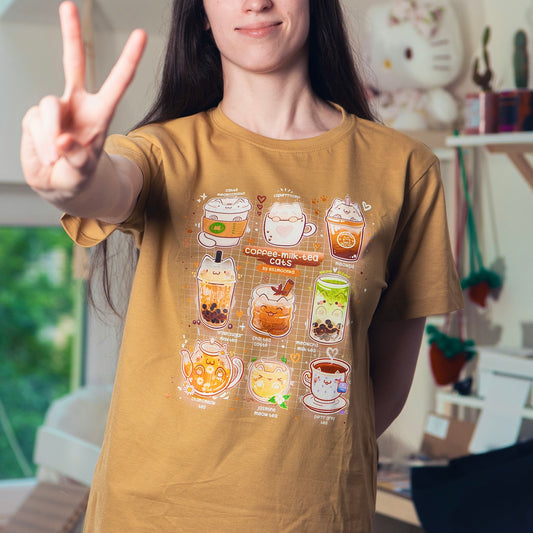 COFFEE-MILK-TEA CATS cotton t-shirt