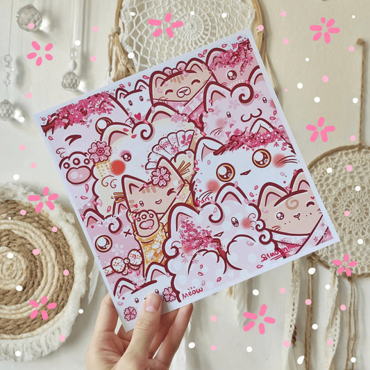 SAKURA CATS art print