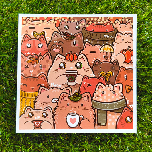 COZY AUTUMN CATS art print