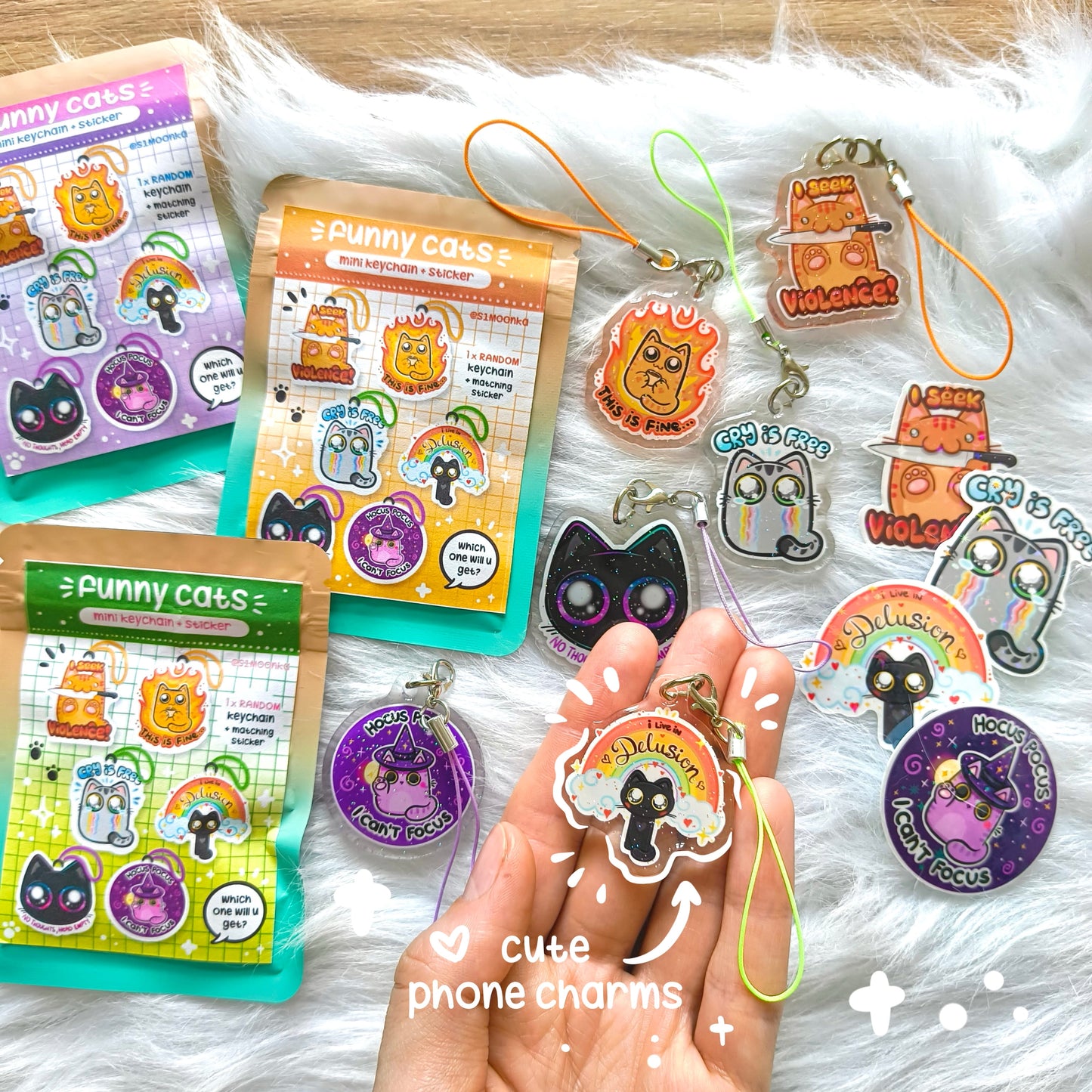 FUNNY CATS phone charms + mini sticker