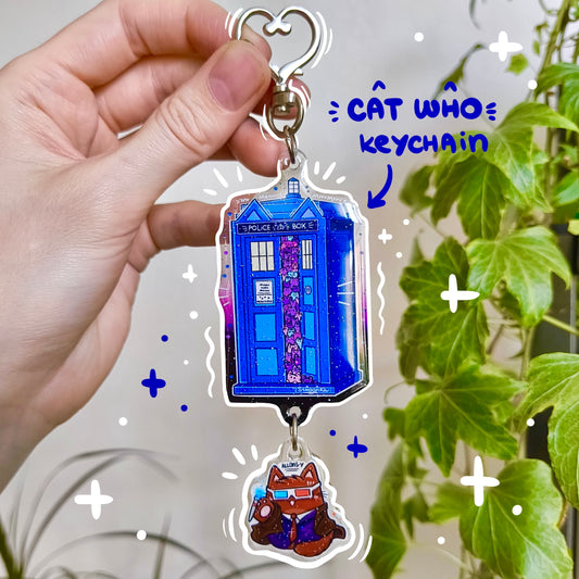 CAT WHO fandom double keychain