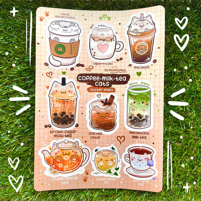 COFFEE-MILK-TEA CATS vinyl sticker sheet