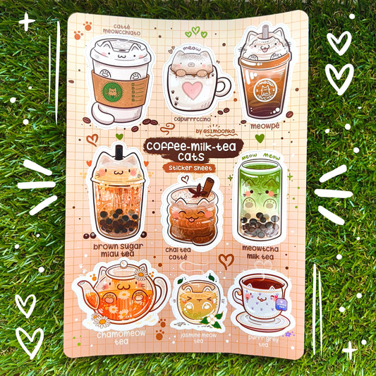 COFFEE-MILK-TEA CATS vinyl sticker sheet