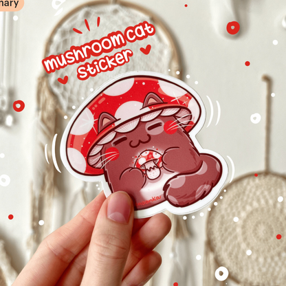 MUSHROOM CAT die-cut waterproof vinyl car sticker
