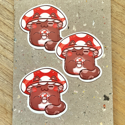 MUSHROOM CAT die-cut waterproof vinyl car sticker